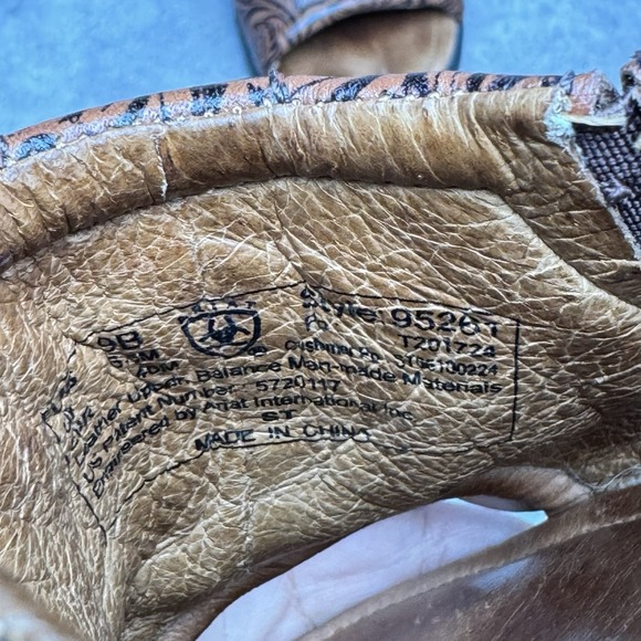 Ariat Bridgeport Women's Brown Floral Leather Slides Sandals Size 9B - Picture 6 of 8